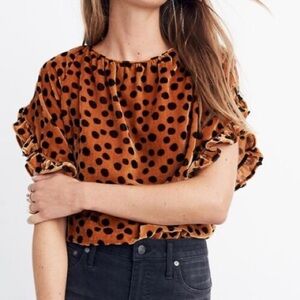 Madewell Cheetah Print Velvet Memento Ruffle-Sleeve Top in Leopard Dot​​